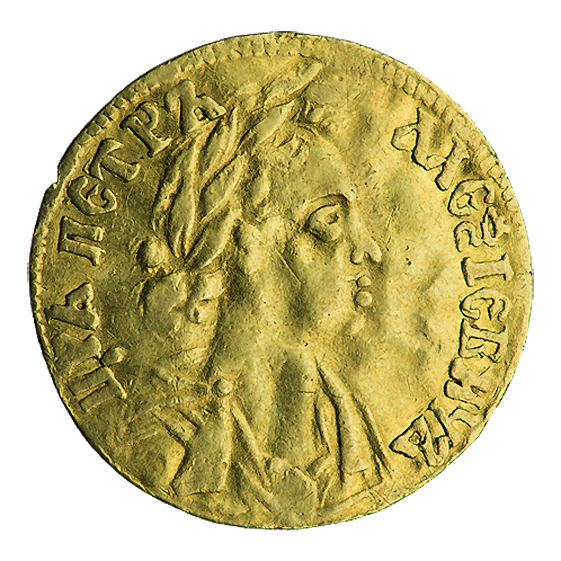 Аверс первых петровских червонцев 1701 года выпуска-1.jpg