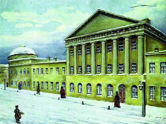 2 1803 Благородный пансион при Московском университете (угол Газетного переулка и Тверской улицы). Реконструкция Б.С.Земенкова (1930-е гг.).png