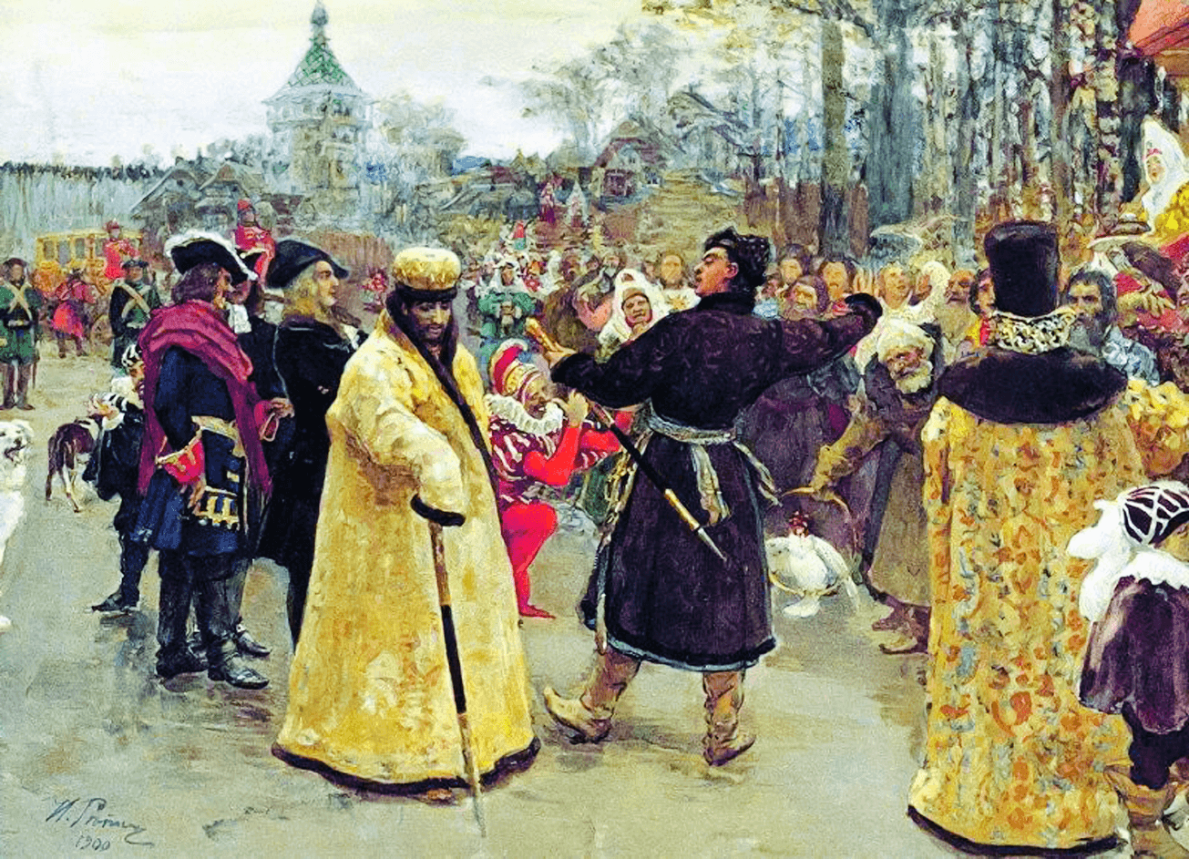 Илья Репин. Приезд царей Иоанна и Петра Алексеевичей на Семёновский потешный двор в сопровождении свиты. 1900 1.png