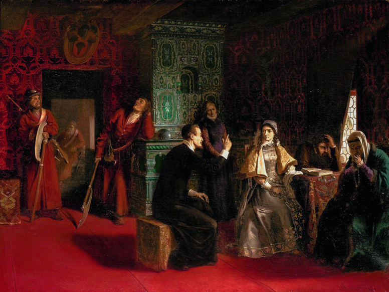&laquo;Марина Мнишек с отцом под стражей&raquo; в ярославле Михаил Клодт 1883.png