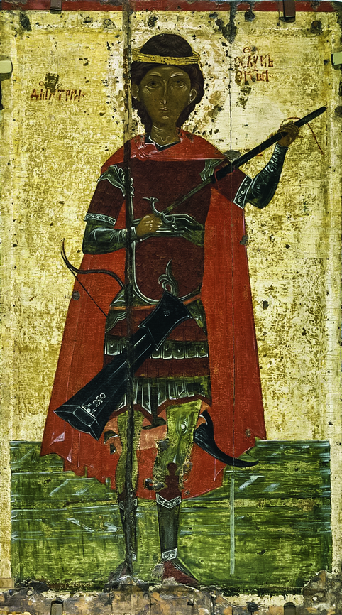 дмитрий солунский Конец XIV — начало XV, XVI вв. Псков. Дерево, темпера. Из коллекции Н. П. Лихачева.png