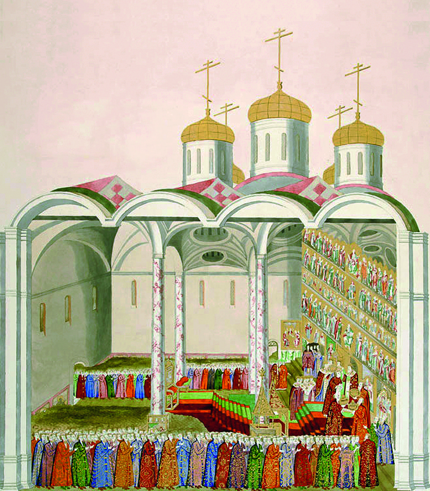 Помазание Михаила на царство венец держит Иван Романов, скипетр - Дмитрий  Трубецкой, державу - Дмитрий Пожарский.jpg
